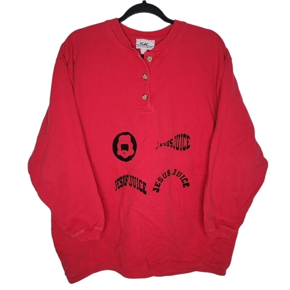 Vintage 80s Jesus Juice Button Up Poison Henly Crewneck Sweatshirt